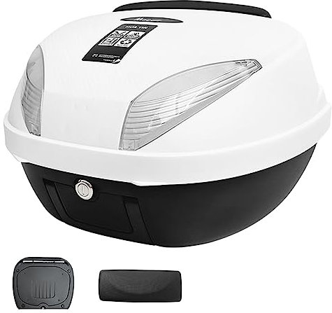 42L Motorrad-Topcase, Motorrad-Heckbox-Kofferraum-Tour-Aufbewahrungskoffer, Roller-Gepäckbox mit großem Fassungsvermögen, für Motorrad-Moped-Rücksitzträger/Weiß-C/Montageplatte+Rückenlehne Decoration