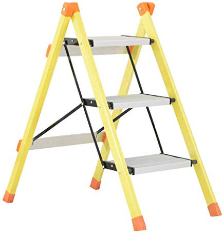 KAZUP Zusammenklappbare, tragbare Leiter, Tritthocker, Glas, Stahl, GFK, Treppenhaus, Stuhl, Regal, Trittleiter, zusammenklappbar, 3-Stufen-Leiter, verbreitert, multifunktional, Sicherheit, Maxima