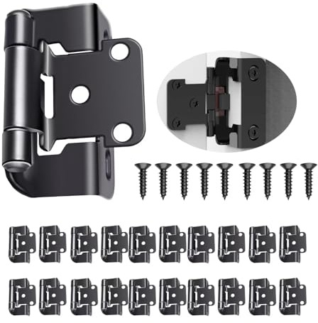 ZALHIN Charnières d'armoire - 10 Pack de 5 Paires de 1/2 Pouces superposés charnières Invisible avec Amortisseur Intégré Mécanisme de Fermeture Automatique Standard Charnière (Noir)