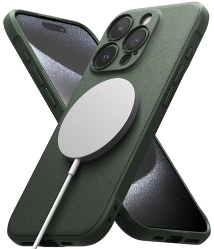 Ringke Onyx Magnetic Compatibile con MagSafe per Cover iPhone 15 Pro Max, Ottima Grip Antiscivolo Antiurto Perfetta Calza Custodia Robusta con Protezione Fotocamera - Dark Green