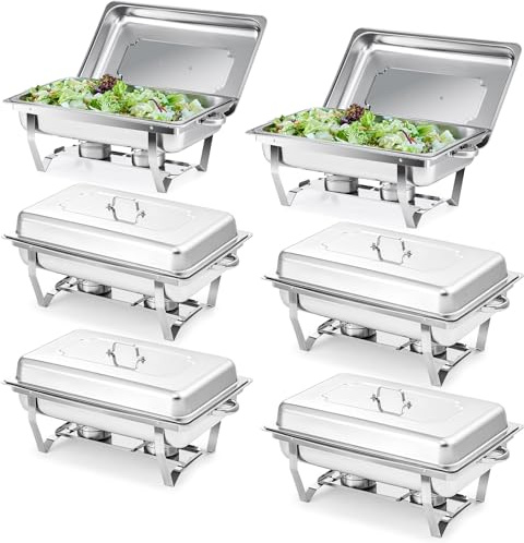 Wilprep 6PCS Calentador de Buffet de Acero Inoxidable con Bandeja de Calefacción 9L para Ollas de Calefacción Platos de Frotamiento para Buffet de Catering y Fiestas