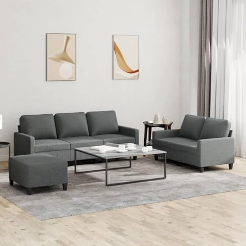 SECOLI Wohnzimmer Sofa Set 3-2-1 Couch Garnitur mit 3-sitzer, 2-sitzer und Fußhocker in Dunkelgrau