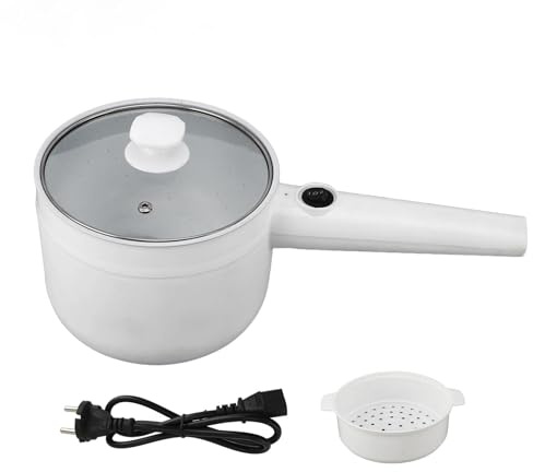 Cuiseur Électrique Multifonction, 1,8L Mini Marmite avec Panier Vapeur, 600W, 2 Vitesses Réglables, Antiadhésif pour Ramen, Steak, Œufs, Soupe