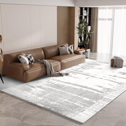 Vamcheer Waschbar Teppich Wohnzimmer, 10MM Eingedickter Schwamm 120X170 cm | Flauschiger Teppich, Rutschfest, Extra Weich, Modernes Design, für Wohnzimmer, Schlafzimmer, Arbeitszimmer, Büro,Grau