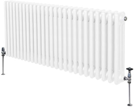 Radiatore Termosifone a 3 Colonne 600mm x 1192mm Moderno Centralizzato Bianco in Acciaio Inox Orizzontale a Parete Cucina Soggiorno Bagno Kit di Fissaggio e Spazzola Inclusi