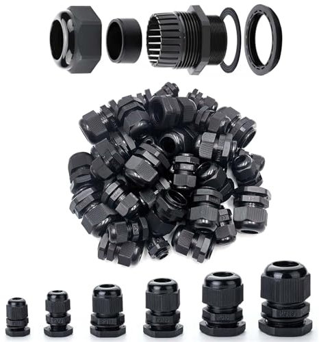 iTYOOS 50 Pcs Cable Glands, IP68 Cable Connector Ø3-15mm Cable Connectors, Plastic Nylon Ip68 Cable Gland Joints Locknut Stuffing Glands PG7/9/11/13.5/16/19