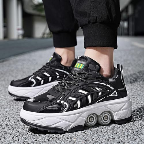 Roller Skates Outdoor, Parkour Schuhe mit Rollen für Mädchen/Jungen, Kick Roller Schuhe einziehbar, Unisex Skate Schuhe Freizeit Sneaker,Nero-38