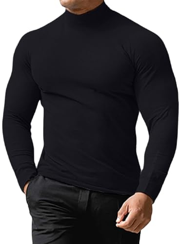 LAOARA Tee Shirt Homme Manches Longues Col Roulé Coton Tshirt T-Shirts à Manches Longues sous Pull M-3XL
