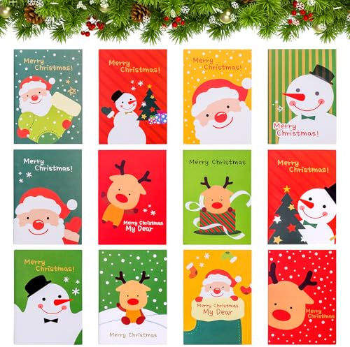 Seasboes Mini Notizblock Weihnachten,24 Stück Mini Notizblock,Weihnachten Cartoon Notebook,Elch,Schneemann, Weihnachtsmann,Weihnachten Kleine Notizblöcke für Kinder, Weihnachten Geschenke