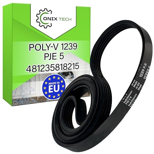 Courroie Machine a Laver Poly-V 1239 PJE 5 avec le Code Original 481235818215 481235818214 pour Whirlpool pour Candy - MADE IN EU - Garantie de 5 Ans - ONIX TECH