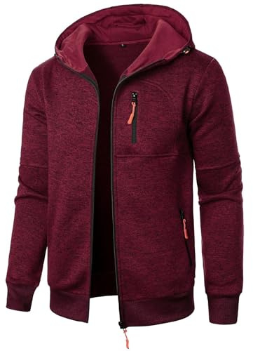 Hoodie Herren Einfarbig Langarm Sweatjacke Mit Reißverschluss Casual Sweatshirt Jacke Zip Up Hoodies Männer Leicht Kapuzenjacke Outdoor Sportjacke Kapuzenpullover Warm Freizeitjacke Übergangsjacke