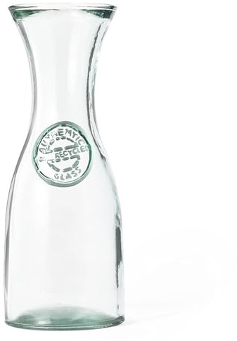 Jarra de agua de cristal 800 ml de cristal reciclado fabricada en Europa sostenible para el hogar, jardín, barbacoa para agua, zumo, sangría, etc. Certificado GRS