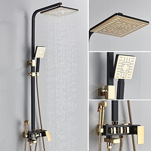 Rubinetto Per Doccia Con Bidet Set Doccia A Pioggia In Ottone Per Bagno Con Doccetta Miscelatore Acqua Calda Fredda, Quadrato Con Bidet,Quadrato Con Bidet