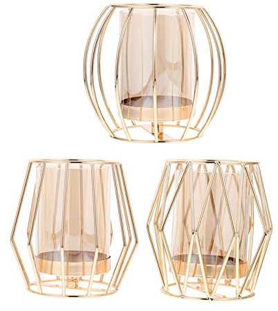GARVALON Stabiles Kerzenständer-Set 3-teilig Geometrisches Design Emailliertes Eisen Kerze Kerze für Die Inneneinrichtung