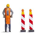 NOCH Tiny-Scenes „Straßenbau“, Modellbau Straßenarbeiten in 1:87 mit Arbeiterfigur und Absperrung
