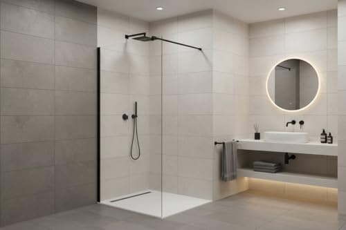 Walk in Shower Enclosure Black Trim 8mm Tempered Safety Glass Wetroom Shower Screen Panel (900mm Screen Only)