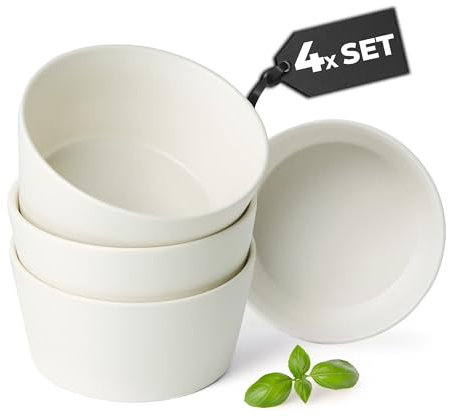 MIAMIO – Set di 4 ciotole in gres porcellanato per 4 persone da 740 ml, ideali per cereali, insalata, pasta, snack – lavabile in lavastoviglie e microonde – Collezione Luxe (bianco, ciotole (4 pezzi)