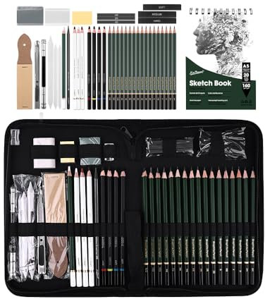 43-teiliges Profi-Zeichen-Set mit Skizzierstifte, Professionelle Zeichensets Skizzierstifte Zeichnung Bleistifte Werkzeug Geeignet, Professionelles Kunstzubehör für Künstler Student Lehrer Anfänger