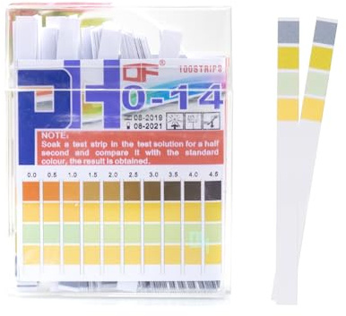 100 Stück PH Teststreifen,PH Wert Teststreifen,Vierfarbiges Säure Basen Testpapier,Messstreifen,Messbereich 0-14,Lackmuspapier,Wassertest Testet,Urinteststreifen,Strips für Urin,Aquarium,Haushalt