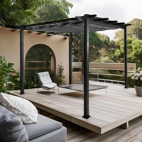 Mendler Aluminium Pergola HWC-N93 3x3m - anthrazit | Gartenpavillon, Pavillon, Garten, stabiles 8cm-Gestell, Schiebedach, UV50+