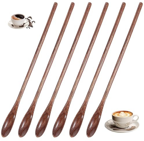 Tyqour 6 cucchiai lunghi in legno, piccoli cucchiai di legno, 20 cm, lunghi cucchiaini da caffè, miele, cucchiai in legno, cucchiai da zuppa, cucchiaini da tè e cereali, in legno naturale