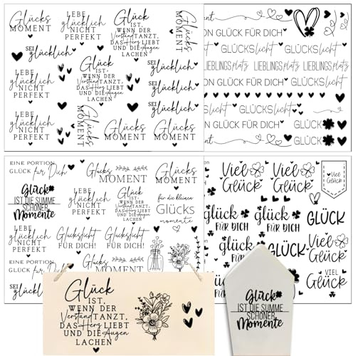 Hongma Rub On Sticker Familie ca.A5 14x19cm 4PCS Schöne Glück für Raysin | Rub On Folie Rubons Aufkleber Transferfolie für Raysin für Keraflott Gips Möbel Glas Holz DIY (Schöne Glück Sprüche)