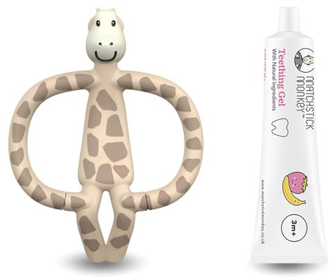 Matchstick Monkey Zahnungs-Set - Beißring + Bio Zahnungsgel Erdbeere-Banane – Natürliche Zahnungshilfe für Babys ab 3 Monaten, Vegan, Tierversuchsfrei, BPA-frei (Gigi Giraffe + Zahnungsgel)