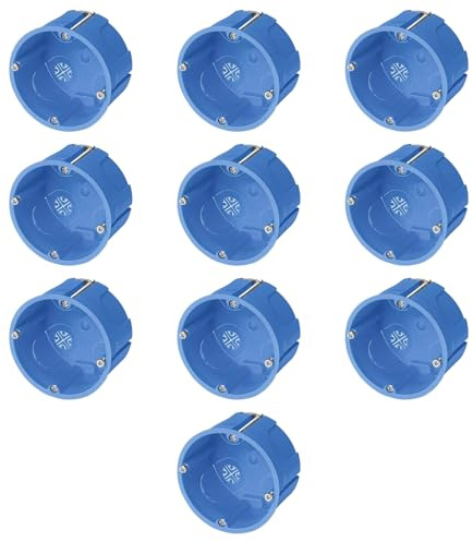 10 Scatole tonde 502 ⌀68x40 mm da incasso a parete, 2 moduli/posti, per cartongesso, legno, in tecnopolimero ad alta resistenza, cassetta per impianto elettrico, universale per serie civili, blu