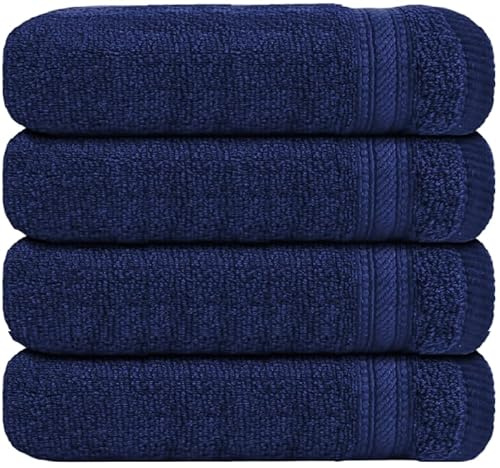 WovenWonder Luxury Flannel Face Cloth Set Egyptian Cotton Super Soft Fingertip Towels 500 GSM Hotel Quality Soft Feel Washcloths (30 x 30 CM) (Navy Blue, 4 Pack)