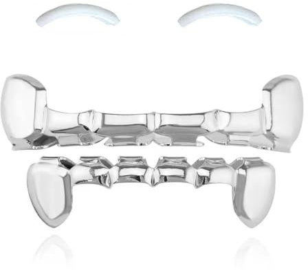 SSyang Tandgrillar, hiphop tänder grillar falsk punk hip hop tänder diamant strass tänder Halloween kostym dekoration (Silver, full, Silver392)