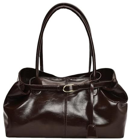 QIXUJAK Damenhandtaschen Premium-Leder-Schultertaschen Umhängetaschen Große Einkaufstaschen (Dunkelbraun)