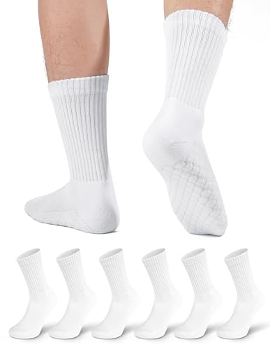 FORVEVO Tennissocken Herren 43-46 Baumwolle,Socken Damen Gepolstert,Atmungsaktiv Sportsocken,Crew Laufsocken Weiß 6 Paar