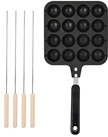 Kukyller Cast Iron Takoyaki Pan, 16 Hole Takoyaki Plate Square Cooking Plate Octopus Ball Maker for Octopus, Pancakes, Meatball