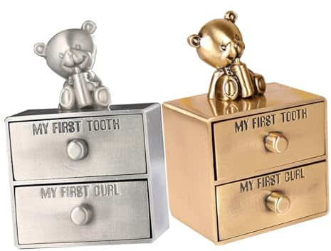 TOGEVAL Caja de Metal 2piezas para Ñiño para Guardar Dientes de Leche y Almacenamiento Seguro de Joyas Organizador Compacto para Recuerdos