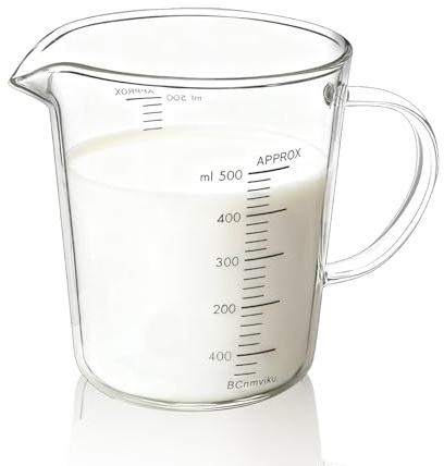 BCnmviku Messbecher Glas 500ml,Meßbecher mit Griff & Ausguss für Küche | für bäcker,baristas,barkeeper,backen,kochen,getränkezubereitung,milchschäumen,tägliche küchendosierung
