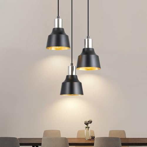 SXHZLY Pendelleuchte Schwarz Hängeleuchte esstisch Hängelampe 3 Flammig E27 Retro küchenlampe esszimmer lampe Wohnzimmer Hängelampe Industrie (Schwarz und Gold)