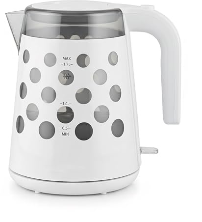 MOKEKA Bollitore Elettrico 1.7L – Riscaldamento Rapido, Base 360° Cordless, Doppio Sistema di Sicurezza, Filtro Anticalcare Rimovibile Bianco