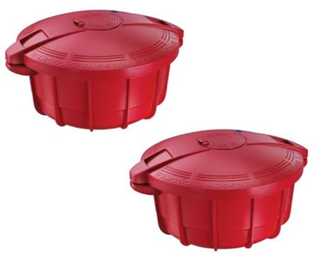 Cocotte Express X2 - Cocottes Innovantes, Polyvalentes et Silencieuses - Cuiseur Vapeur à Cuisson sous Pression au Micro-Ondes - 2x Récipients, Plateaux Vapeur, 2 Couvercles - Ustensile de Cuisine