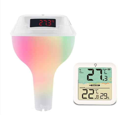 Aumotop Drahtloses Schwimmendes Pool-Thermometer mit Farbwechselndem Licht – Lange Haltbarkeit – Geeignet für Pool-Enthusiasten. LED-Anzeige