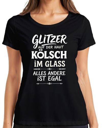 T-shirt humoristique Kölsch à paillettes sur la peau dans le verre - Cadeau amusant pour femme, Noir , XL