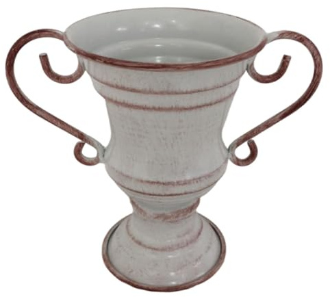 Harilla Pot de Fleurs Vintage en Forme de trophée, Contenant pour Plantes, Pot de Fleurs décoratif et en Fer pour Table ou Salon, Blanc