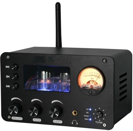 Amplificador conmutador de audio sin pérdidas HiFi, preamplificador de válvulas, salida de auriculares XLR/RCA/3,5 mm, ajuste de agudos/graves, entrada Bluetooth/USB/RCA, para el hogar y la oficina.