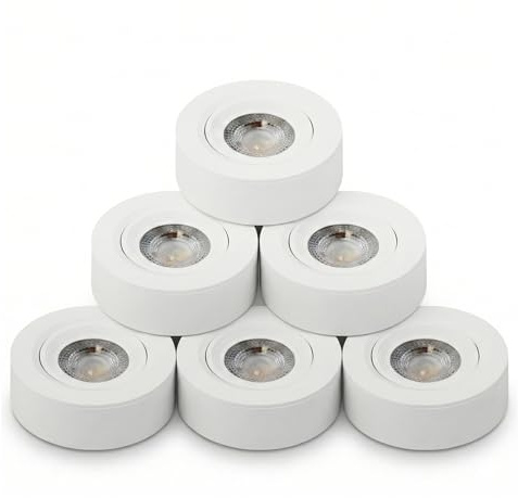 LUXULA 6 Stück LED Einbaustrahler dimmbar flach Weiß 5W 420lm, CCT | CCT 3000K 4000K 6500K, 60° schwenkbar, Ein-/Aufbauspot 230V, Lochmaß 70-75mm, Deckenspots, LED Aufbaustrahler