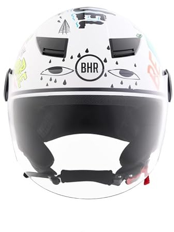 BHR Casco Moto Bambino Demi-Jet 841 CHILD - Casco Scooter per Bambini/Bambine Omologato ECE 22.06 - Visiera Antigraffio, Sgancio Micrometrico e Design Moderno - Wonderlust White Green, S