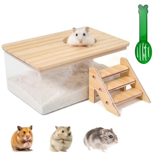 Hamster Sand Bath Transparent Hamster Bath Container with Ladder and Shovel | Hamsters Sand Bathroom Hamsters Bathtub Small Animal Toilet Dig Box for Syrian Hamsteres Guinea Pig Rat