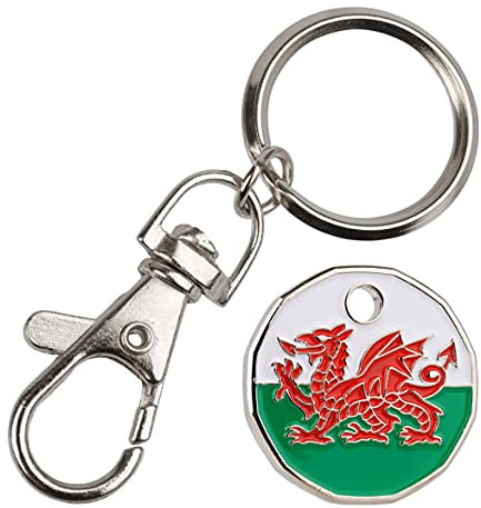 Harts 1 unit New Shape £1 coin Trolley Tokens Keyrings Supermarket Locker (Welsh Dragon)