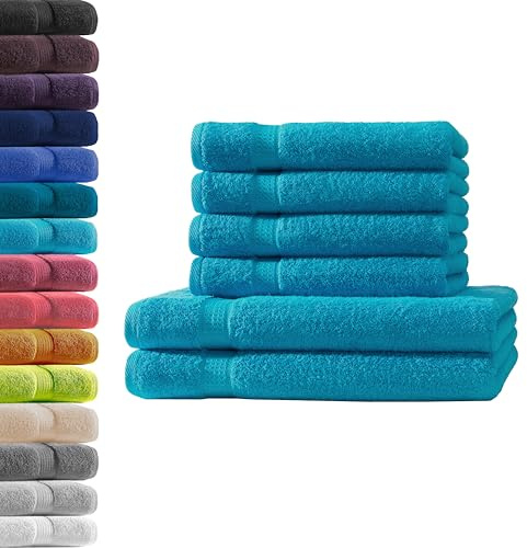 2X Duschtuch + 4X Handtuch | Türkis | 100% Baumwolle Frottier | Oeko-TEX® Standard 100 | Premium Qualität 500 g/m²