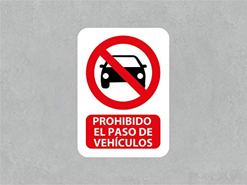 Oedim Pack 10 Señales de Prohibido el Paso de Vehículos | Medida 14,85x21cm | Señaletica en Material Aluminio Blanco Resistente de 3mm | Duradera y Económica