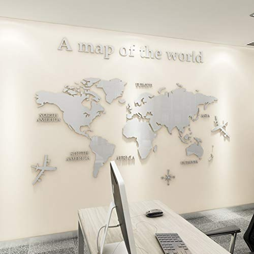 Adesivo da Parete Mappa - Del Mondo 3D Mappa Adesivi Murali Fai da te Arts Wall Sticker Decorativi per Soggiorno TV Par Camera da Letto Ufficio Stanze (Grigio,S:80 * 40 cm)