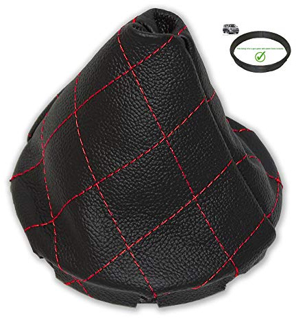 The Tuning-Shop Ltd Schaltsack + Rahmen kompatibel mit Volkswagen VW T5 2003–2016 verschiedene Nähte, Farbe (Leder rote Naht)